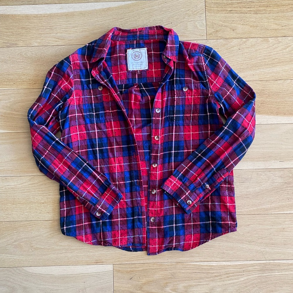 Plaid Button-Down Shirt - Junior Girls